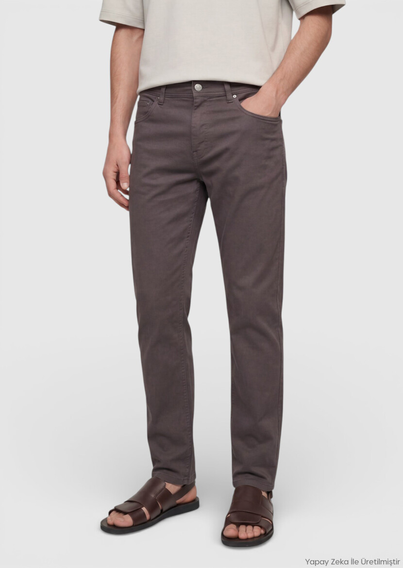 Damson Color Weaving Regular Fit Casual 100% Cotton Trousers - RAMSEY