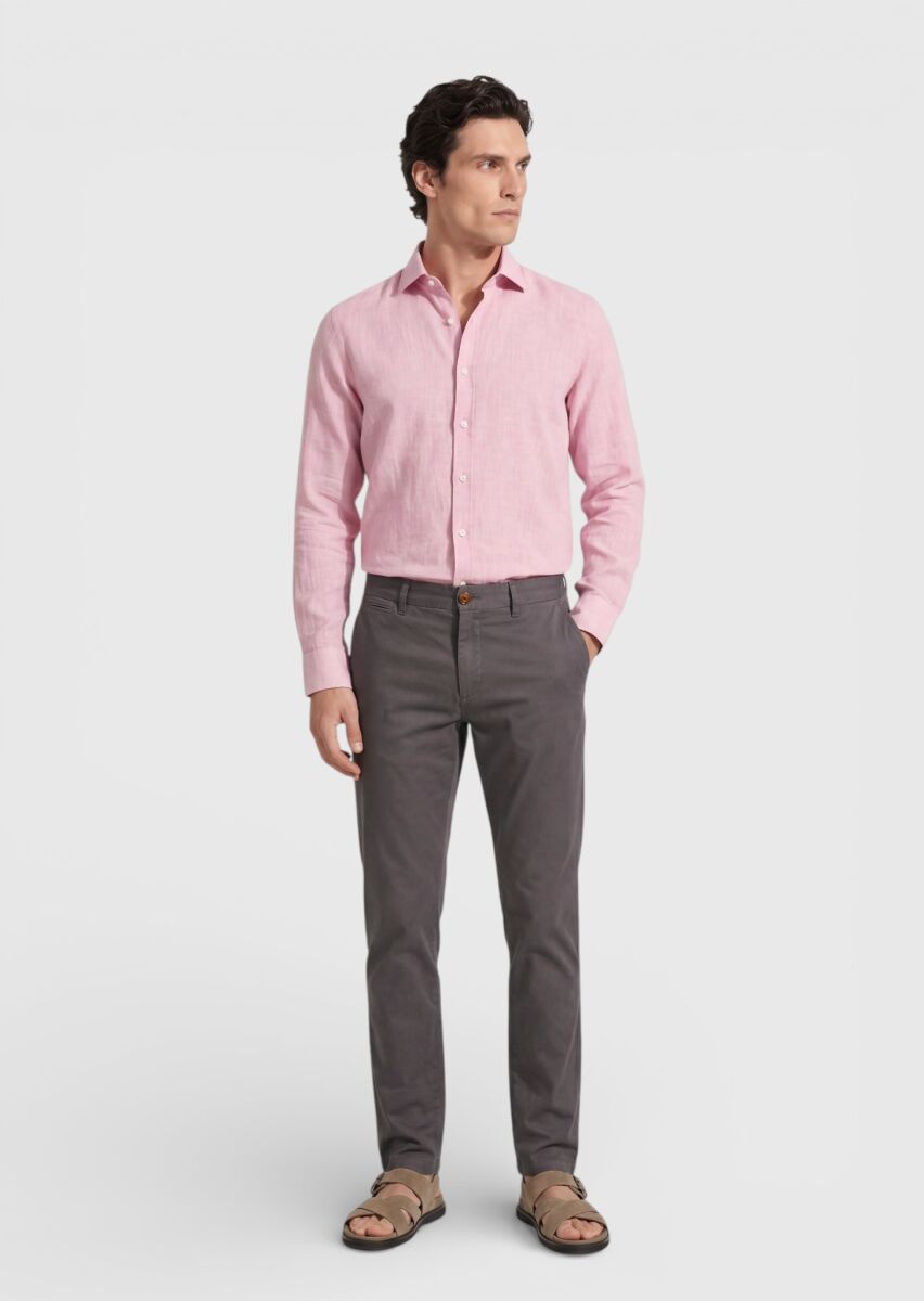 Damson Color Weaving Regular Fit Casual Cotton Blended Trousers - 1