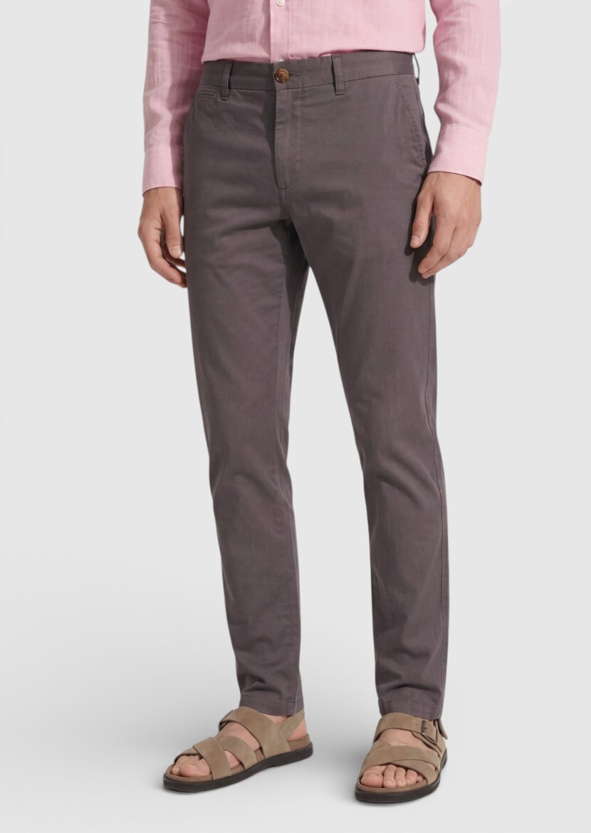 Damson Color Weaving Regular Fit Casual Cotton Blended Trousers - RAMSEY