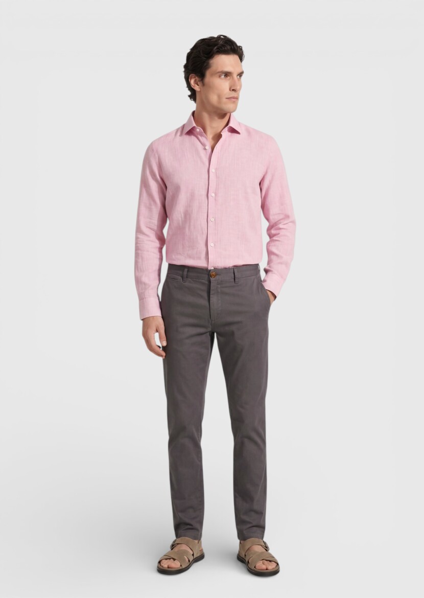 Damson Color Weaving Regular Fit Casual Cotton Blended Trousers - RAMSEY