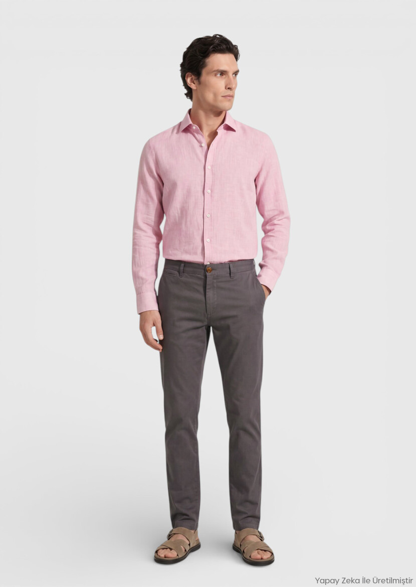 Damson Color Weaving Regular Fit Casual Cotton Blended Trousers - RAMSEY