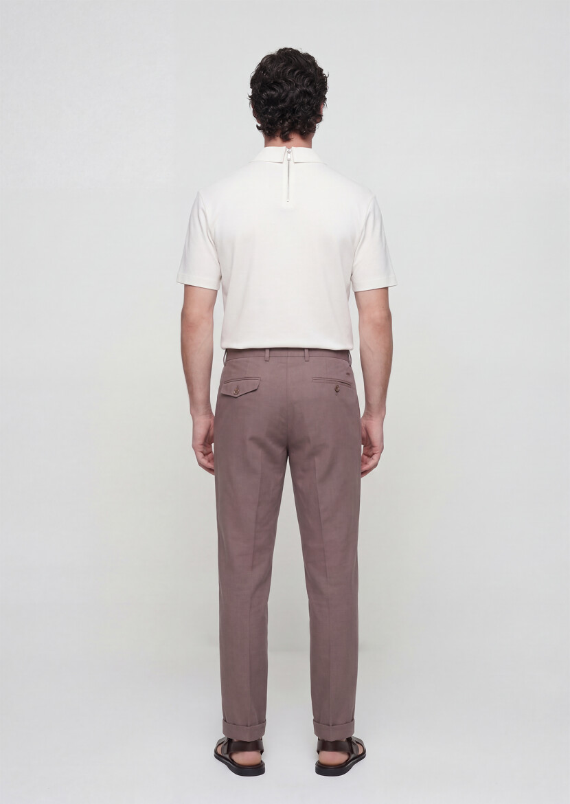 Damson Color Weaving Relaxed Fit Casual Cotton Blended Trousers - 4