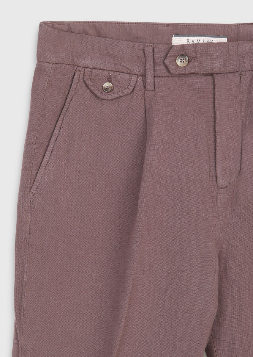 Damson Color Weaving Relaxed Fit Casual Cotton Blended Trousers - 6