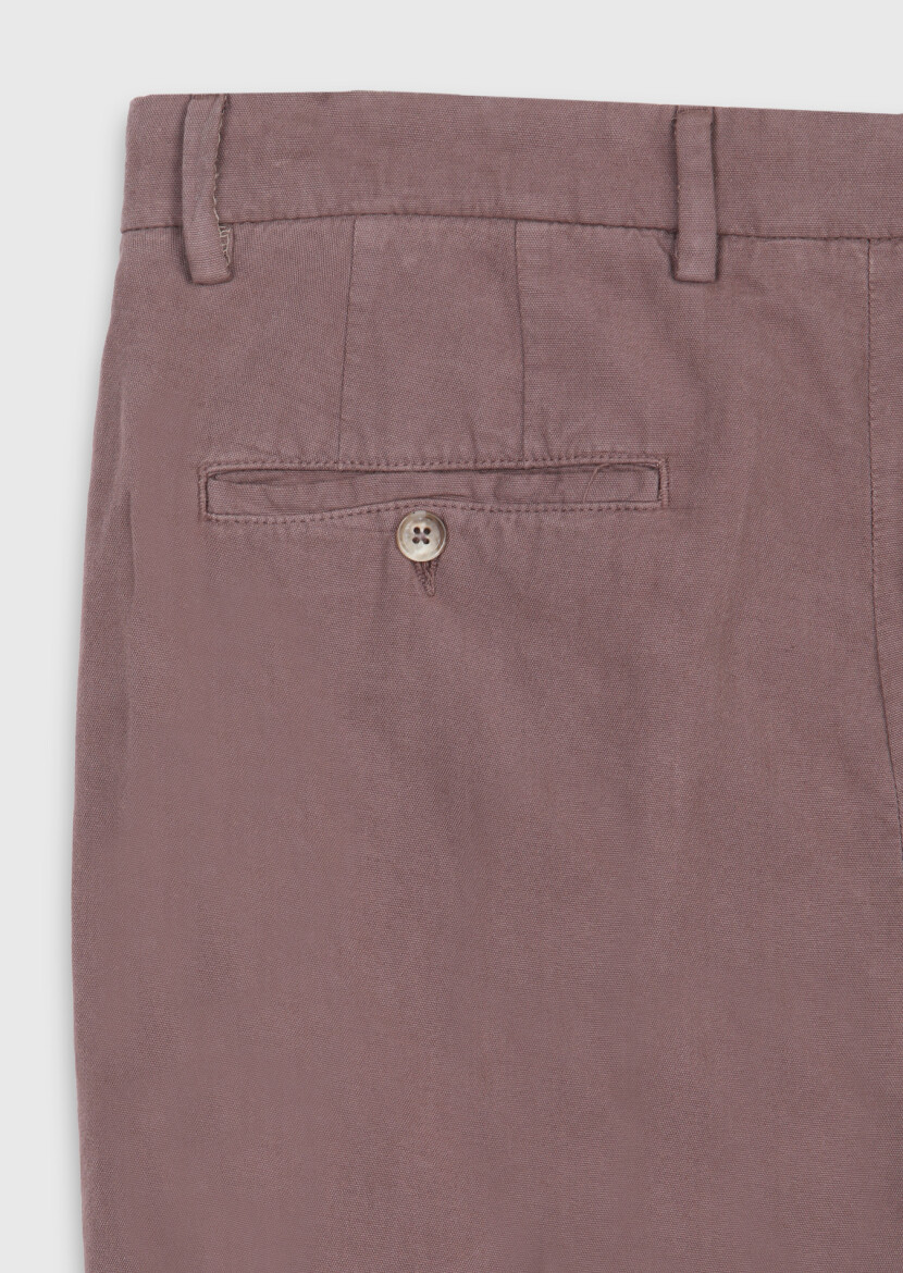 Damson Color Weaving Relaxed Fit Casual Cotton Blended Trousers - 7