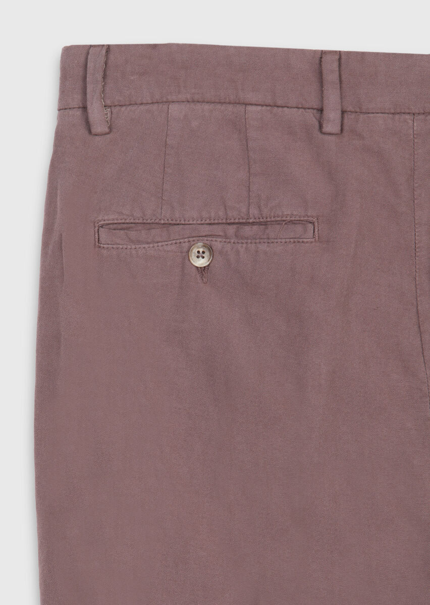 Damson Color Weaving Relaxed Fit Casual Cotton Blended Trousers - 7