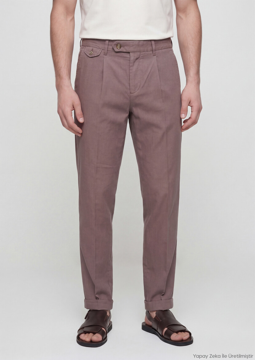 Damson Color Weaving Relaxed Fit Casual Cotton Blended Trousers - RAMSEY
