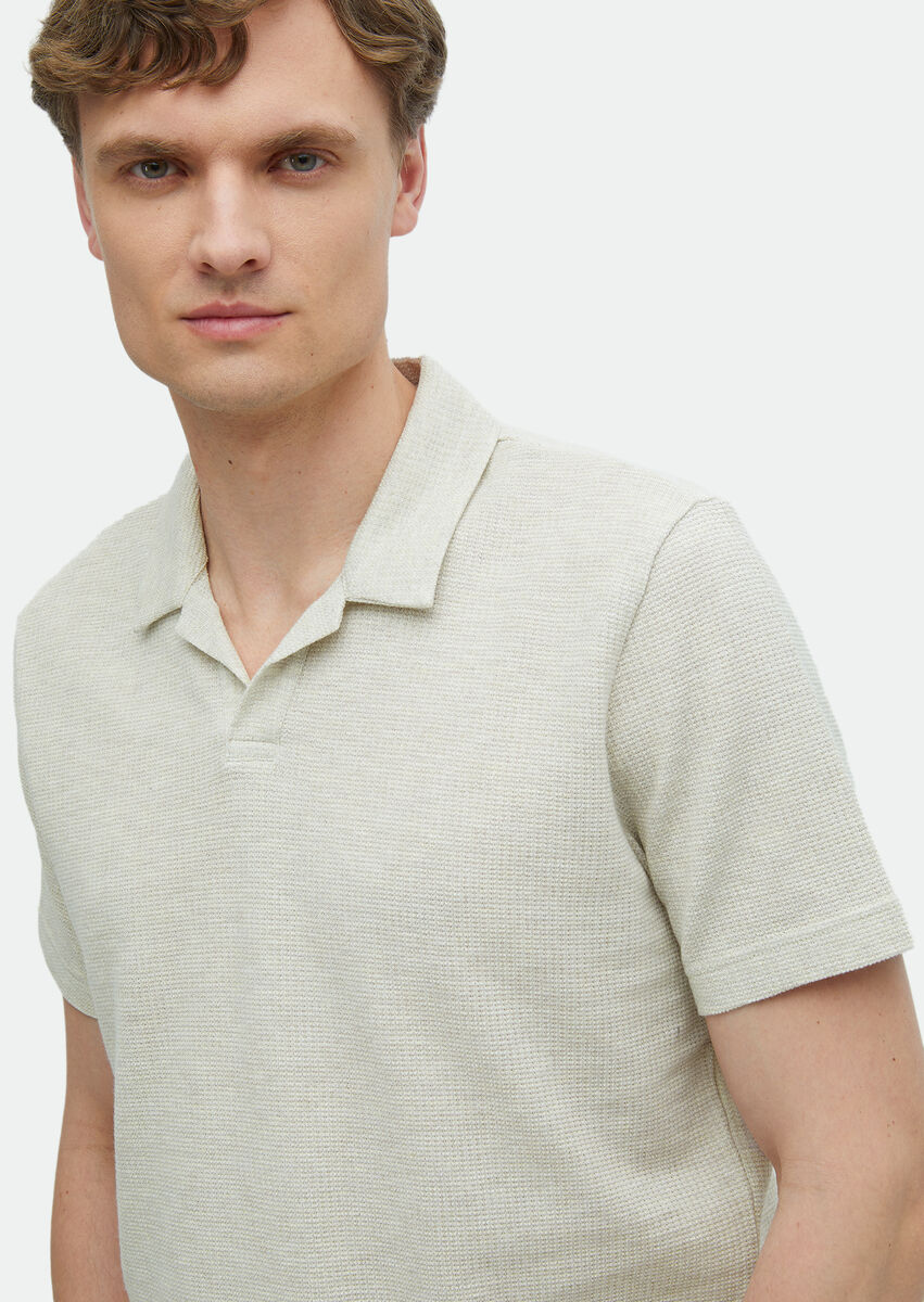 Dark Beige Jacquard Polo Neck 100% Cotton T-Shirt - 3