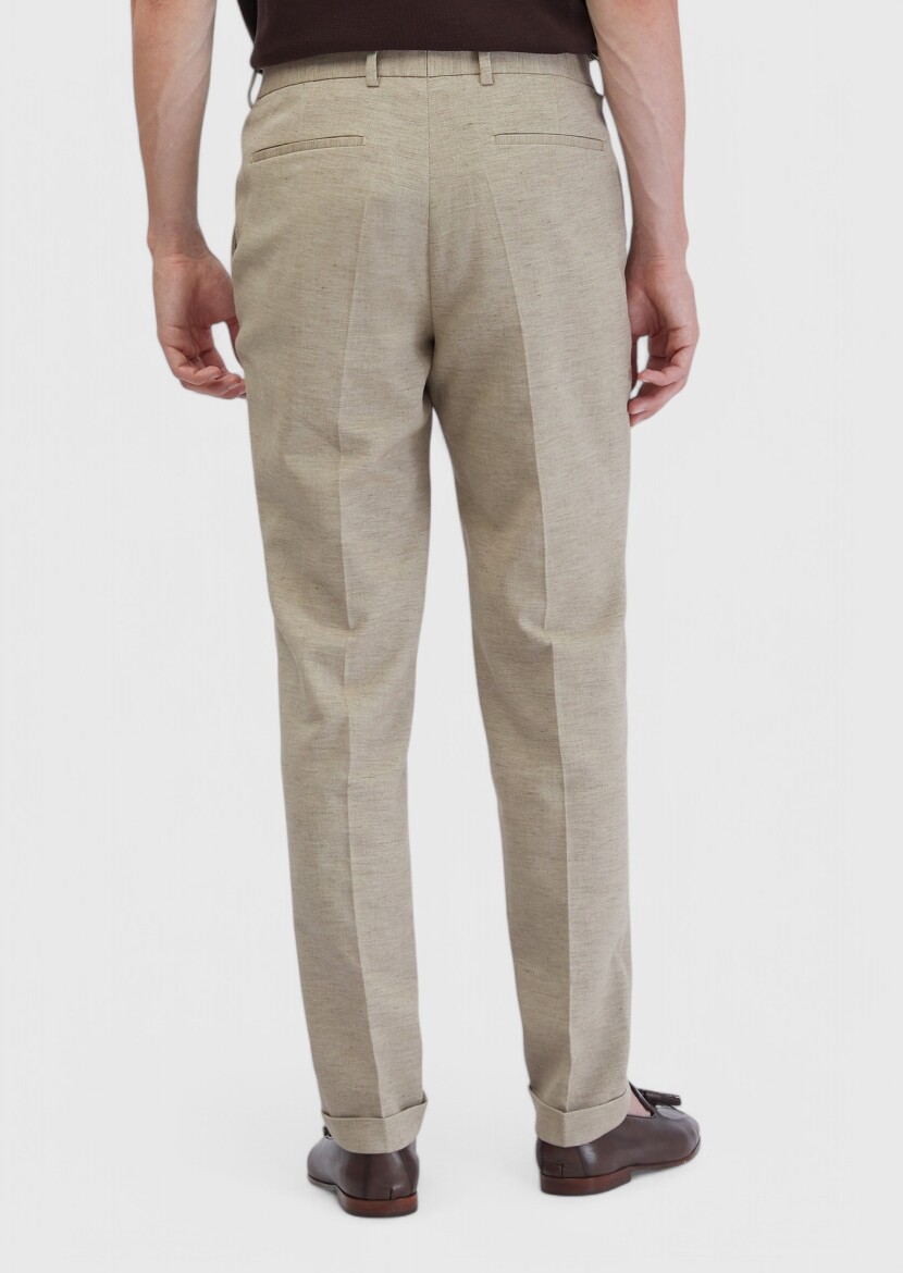 Dark Beige Material Regular Fit Casual Cotton Blended Trousers - 4