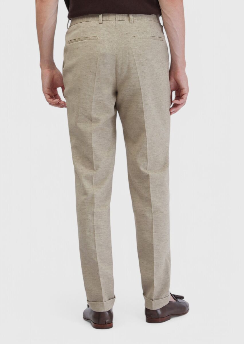 Dark Beige Material Regular Fit Casual Cotton Blended Trousers - 4