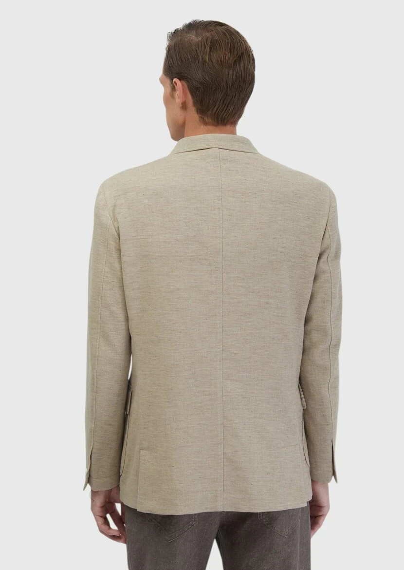 Dark Beige Plain Shirt Shoulder Slim Fit Cotton Blended Jacket - 10