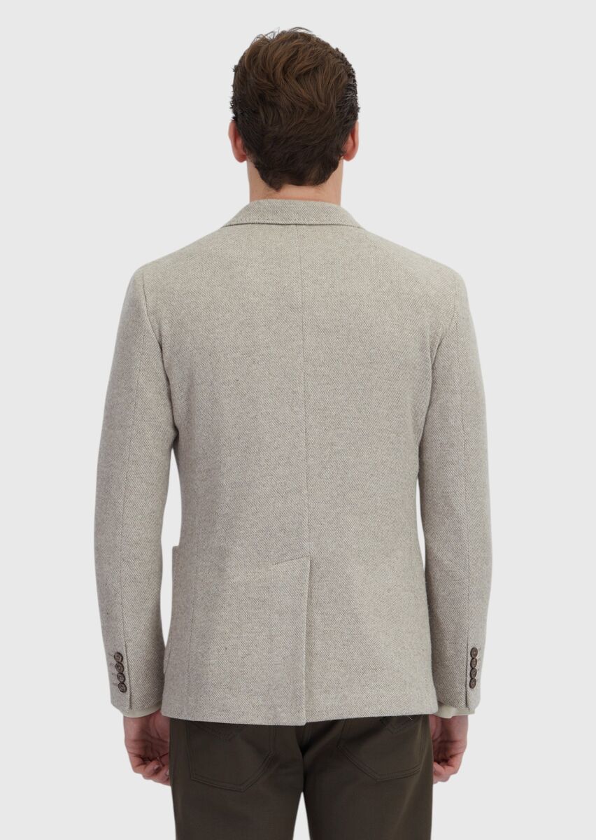 Dark Beige Plain Wool Blended Jacket - 5