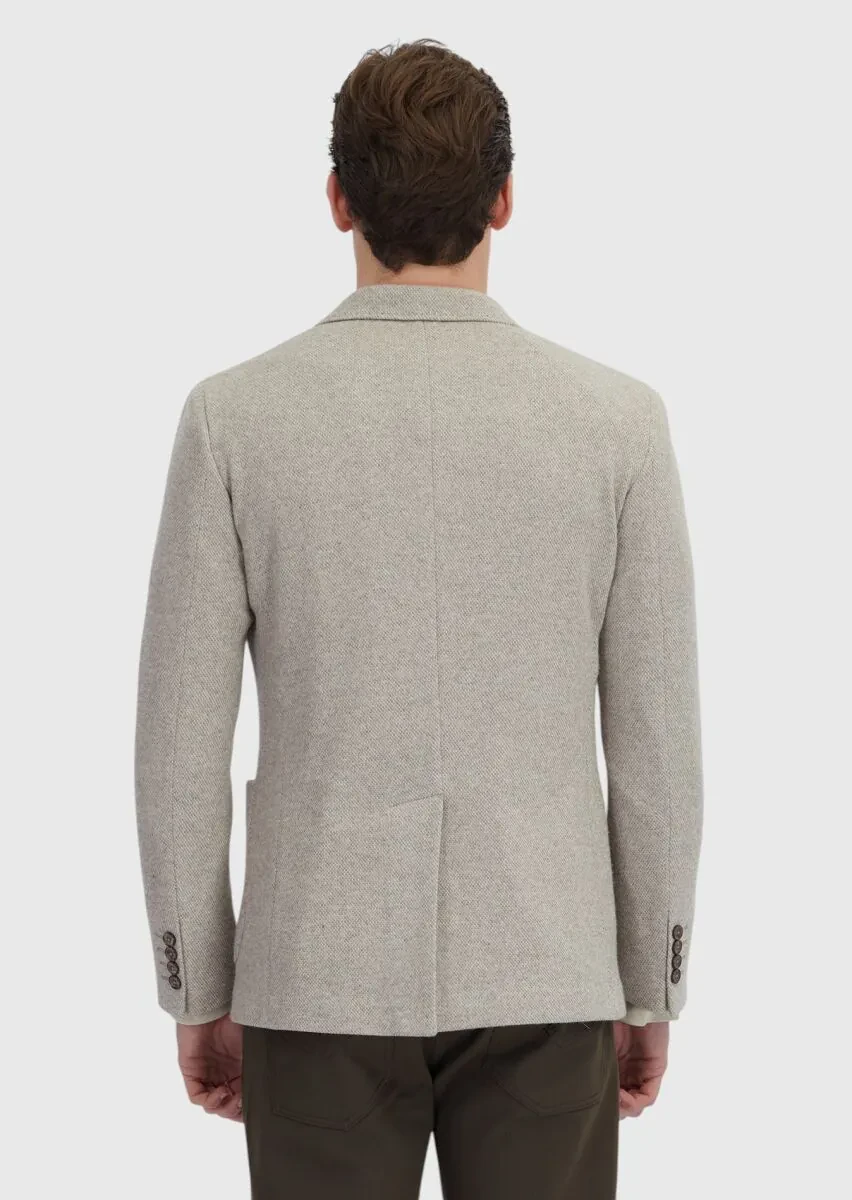 Dark Beige Plain Wool Blended Jacket - 5