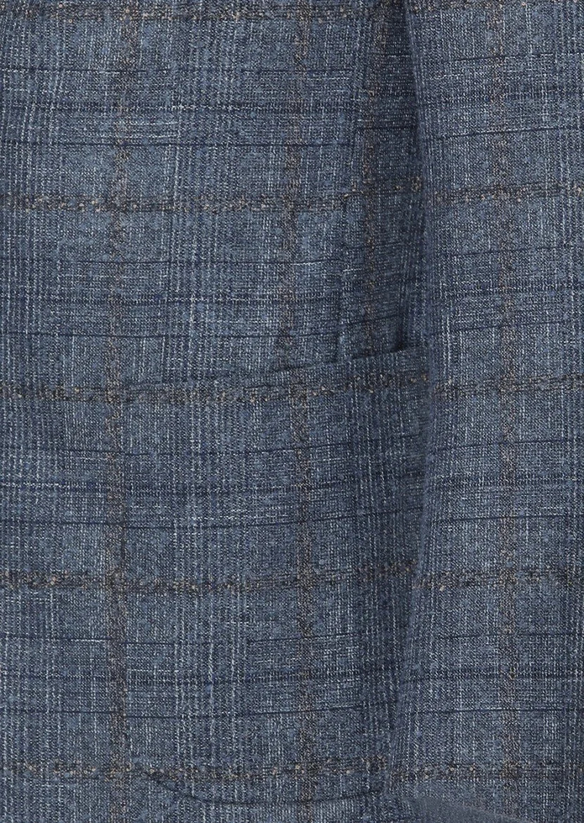 Dark Blue Checkered Wool Blended Jacket - 3