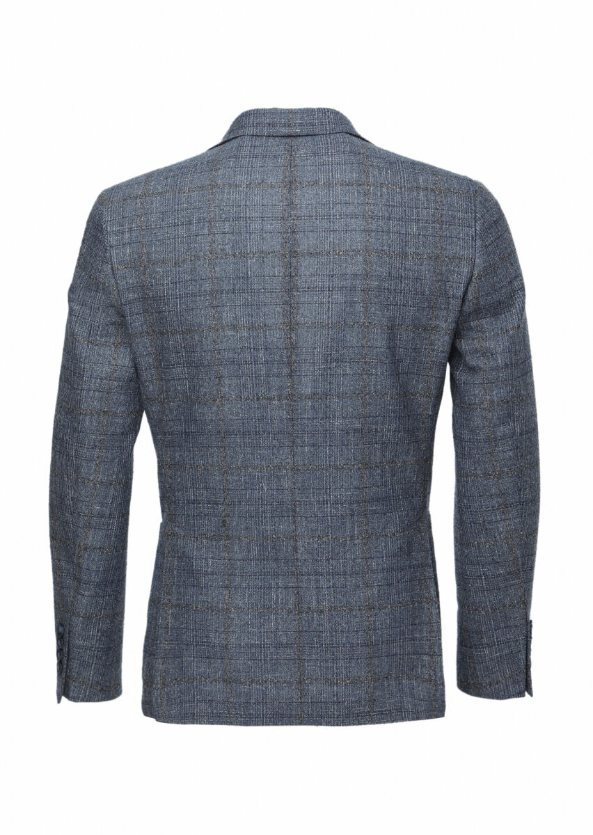Dark Blue Checkered Zeroweight Slim Fit Wool Blended Jacket - 3