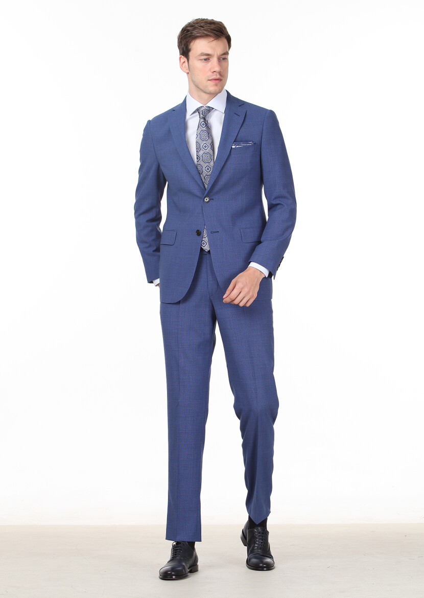 Dark Blue Micro Regular Fit 100% Wool Suit - 3