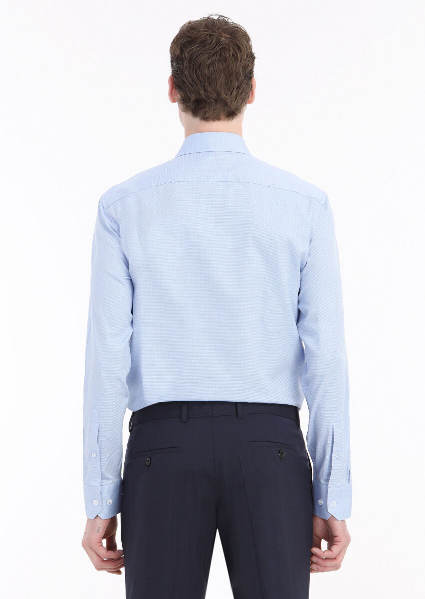 Dark Blue Micro Regular Fit Long Weaving Classical 100% Cotton Shirt - 3