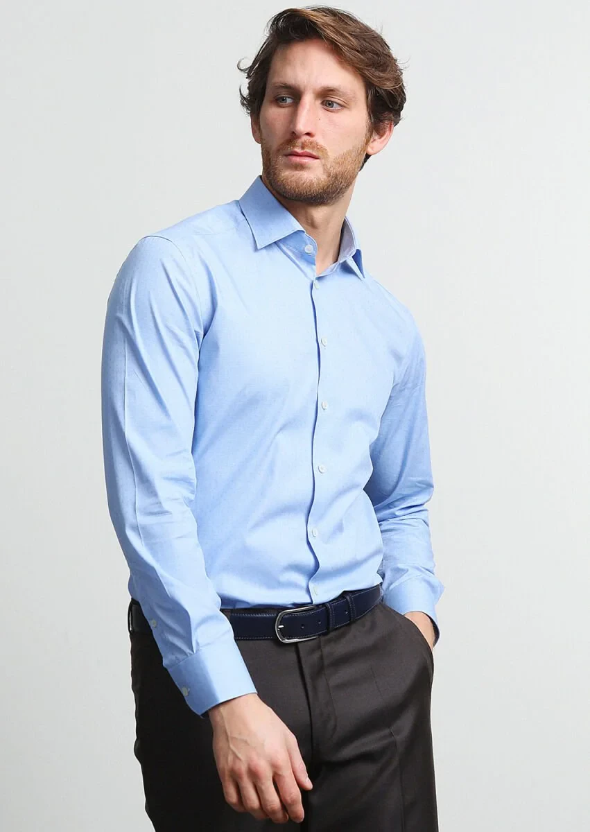 Dark Blue Micro Regular Fit Weaving Classical 100% Cotton Shirt - 1
