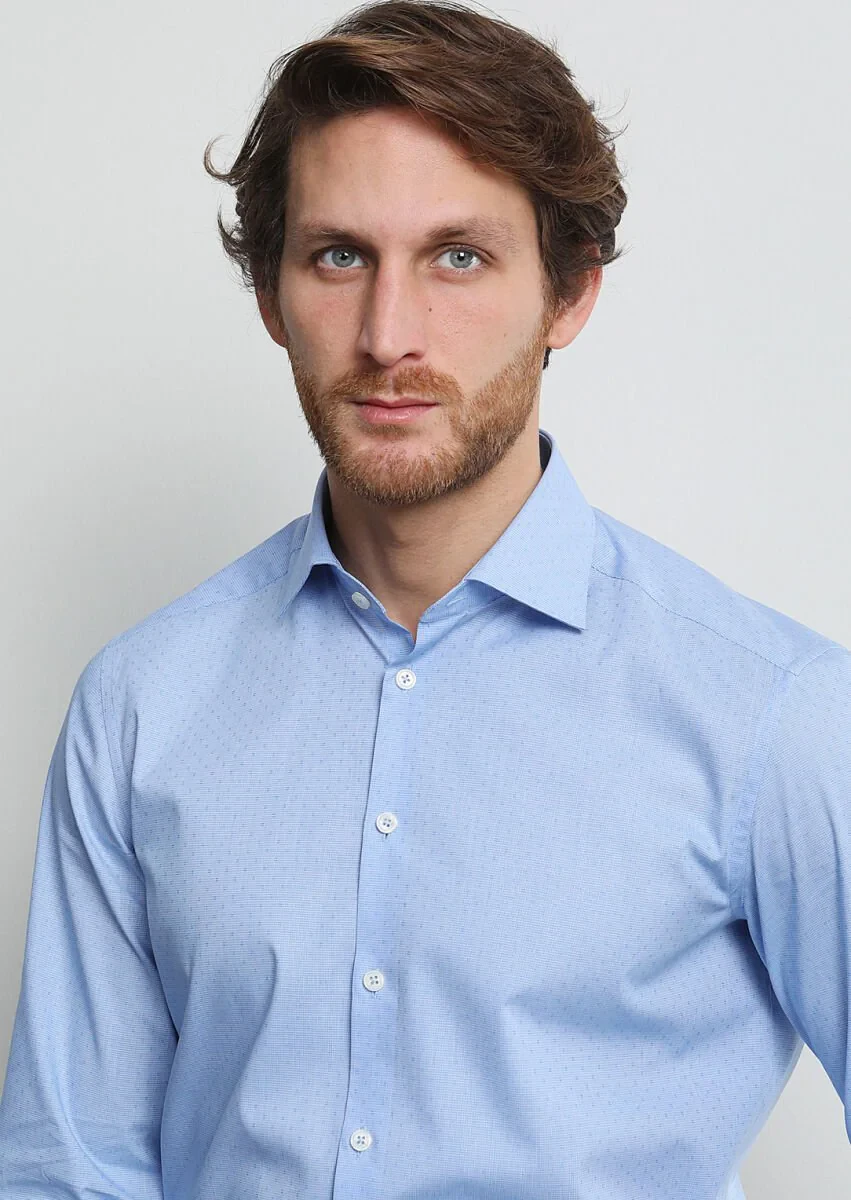 Dark Blue Micro Regular Fit Weaving Classical 100% Cotton Shirt - 2