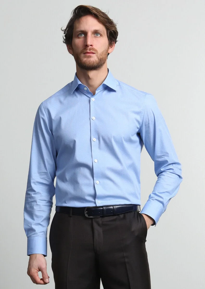 Dark Blue Micro Regular Fit Weaving Classical 100% Cotton Shirt - 3
