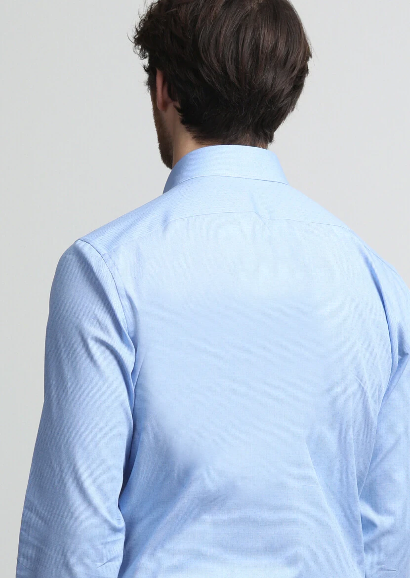 Dark Blue Micro Regular Fit Weaving Classical 100% Cotton Shirt - 4