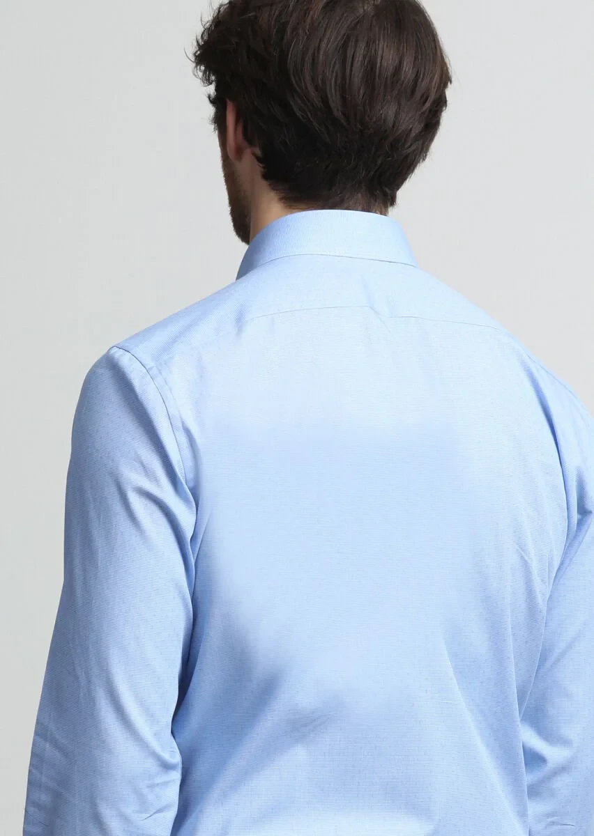 Dark Blue Micro Regular Fit Weaving Classical 100% Cotton Shirt - 4