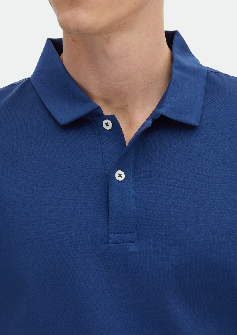 Dark Blue Plain Polo Neck 100% Cotton T-Shirt - 4