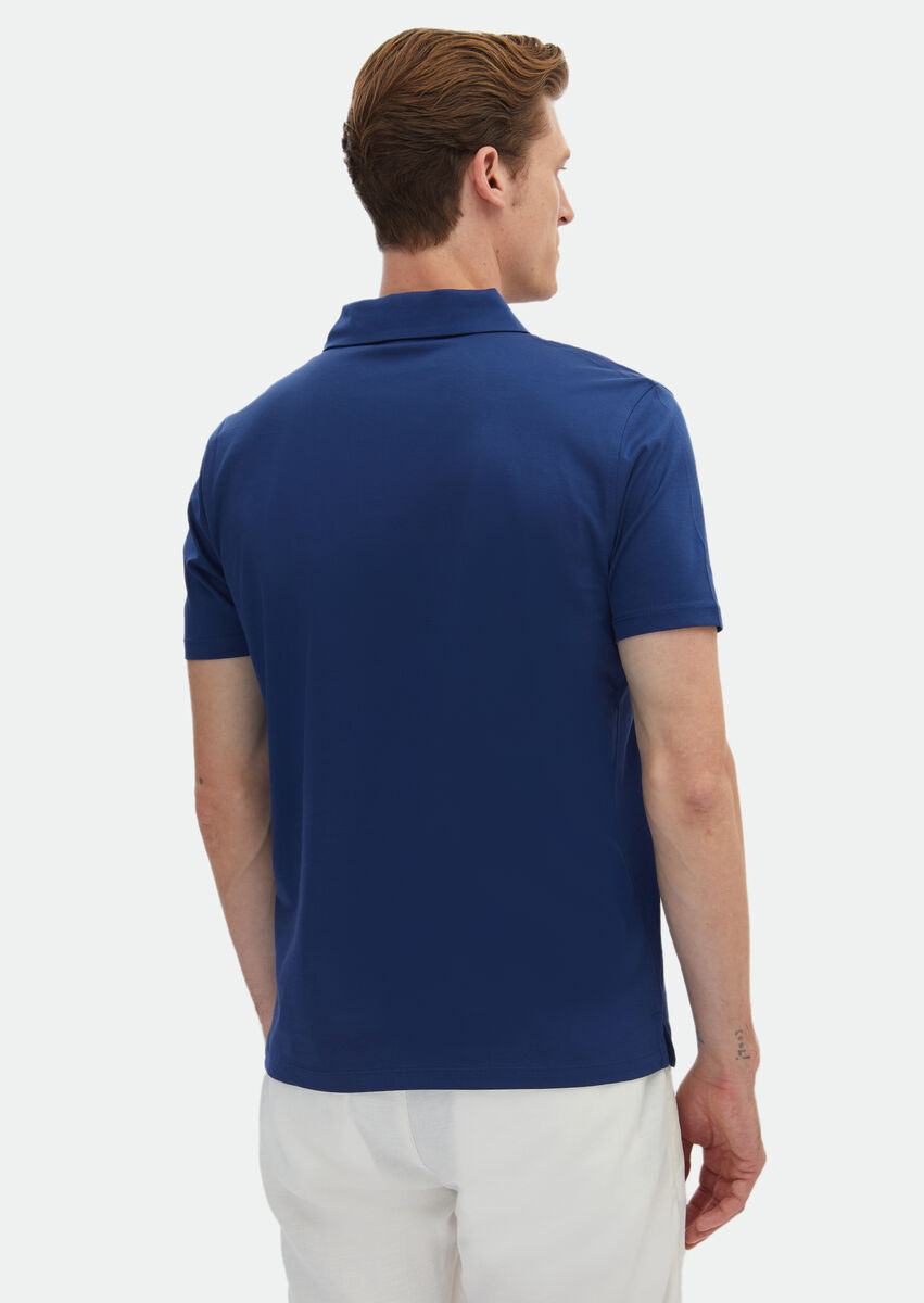 Dark Blue Plain Polo Neck 100% Cotton T-Shirt - 5