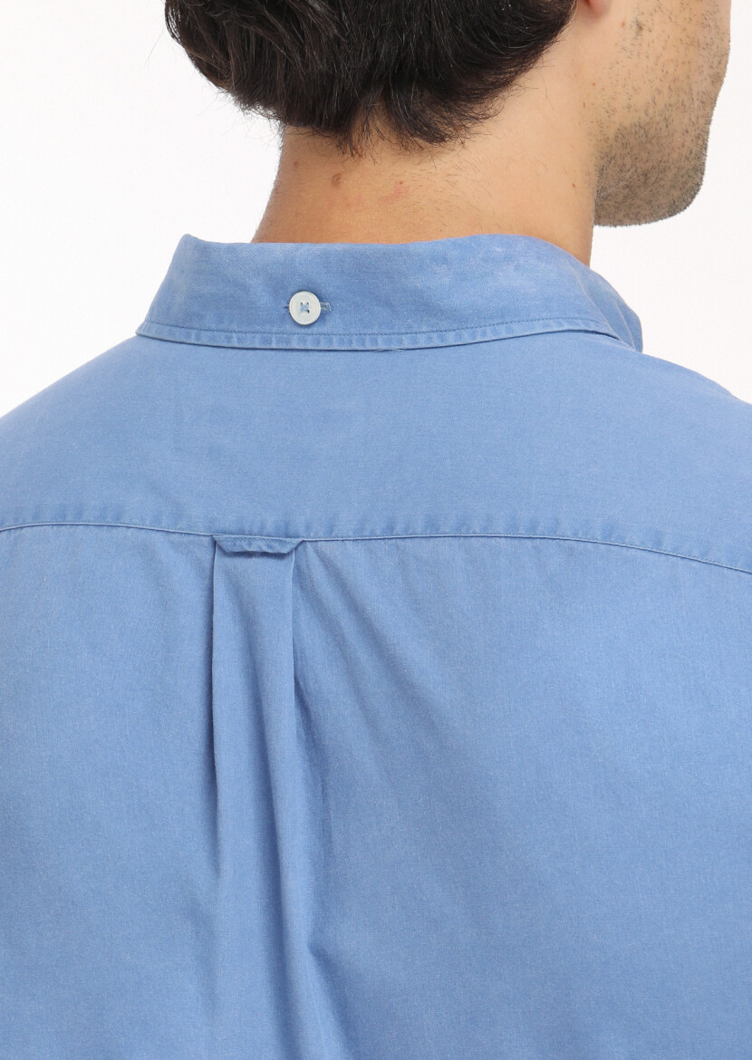 Dark Blue Plain Regular Fit Long Weaving Casual 100% Cotton Shirt - 6