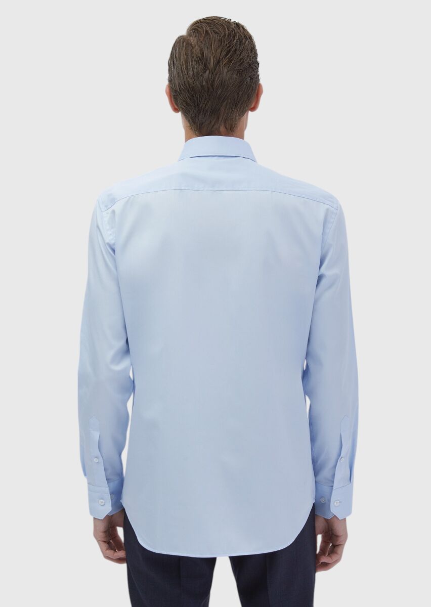 Dark Blue Plain Regular Fit Long Weaving Classical 100% Cotton Shirt - 6