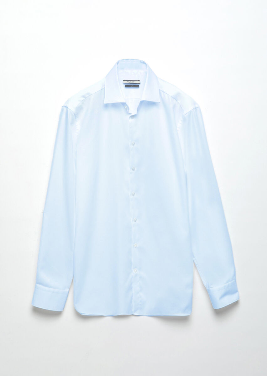 Dark Blue Plain Regular Fit Long Weaving Classical 100% Cotton Shirt - 7