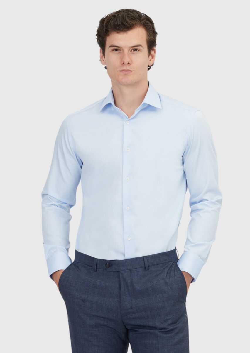 Dark Blue Plain Regular Fit Long Weaving Classical 100% Cotton Shirt - 1