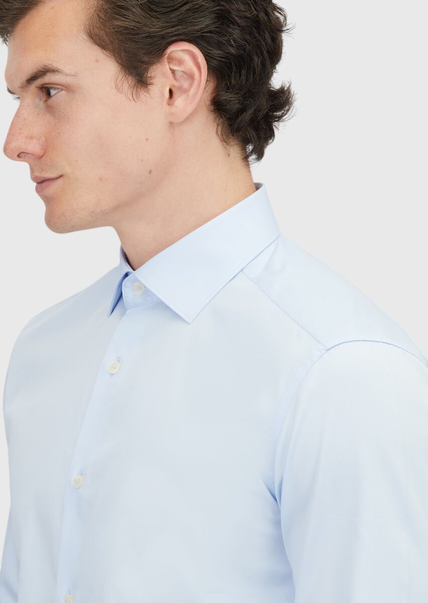 Dark Blue Plain Regular Fit Long Weaving Classical 100% Cotton Shirt - 4