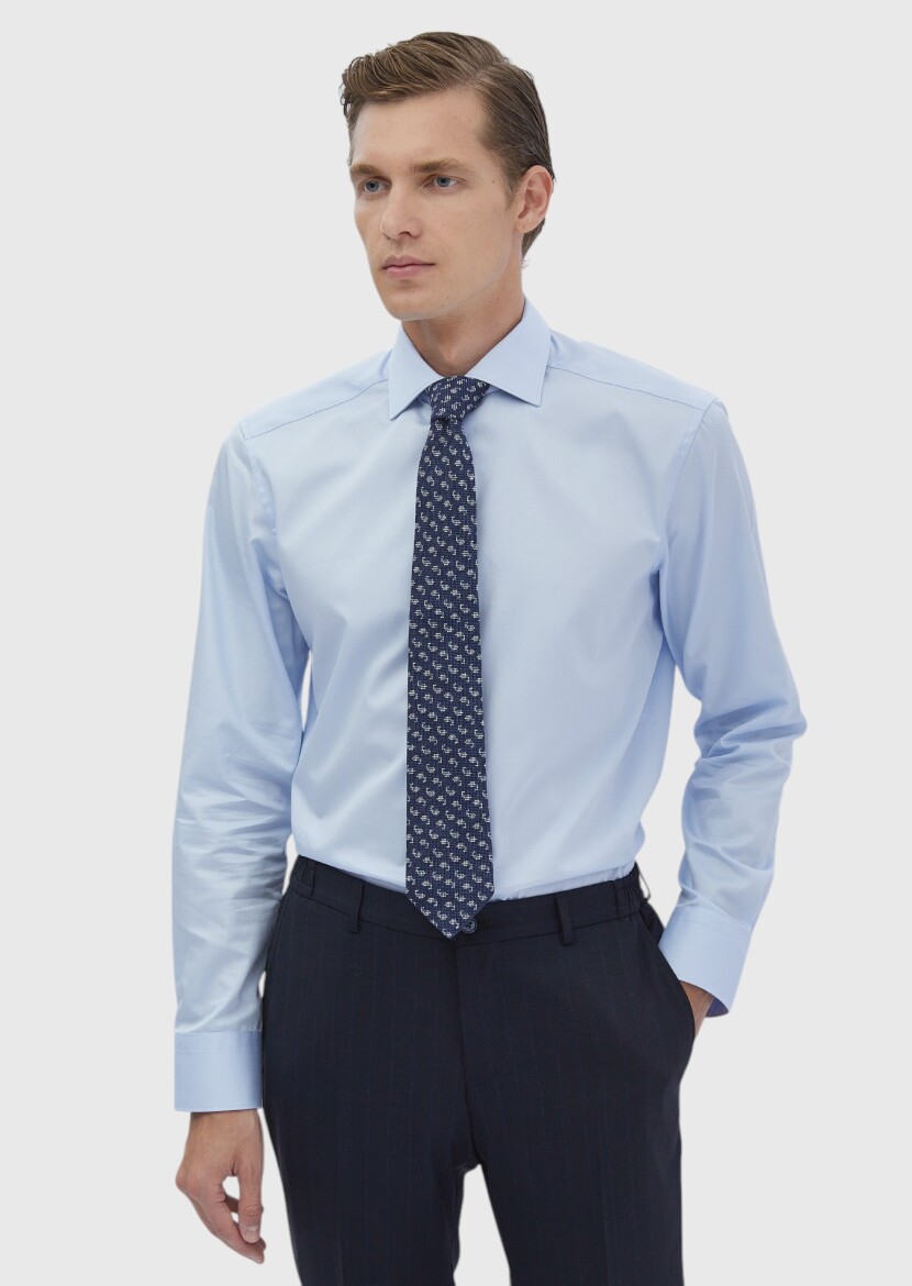 Dark Blue Plain Regular Fit Weaving Classical 100% Cotton Shirt - RAMSEY