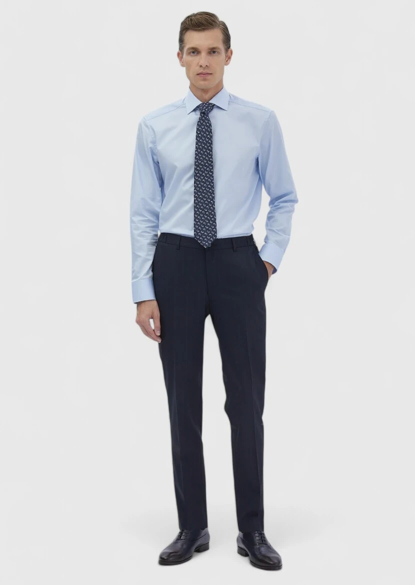 Dark Blue Plain Regular Fit Weaving Classical 100% Cotton Shirt - RAMSEY