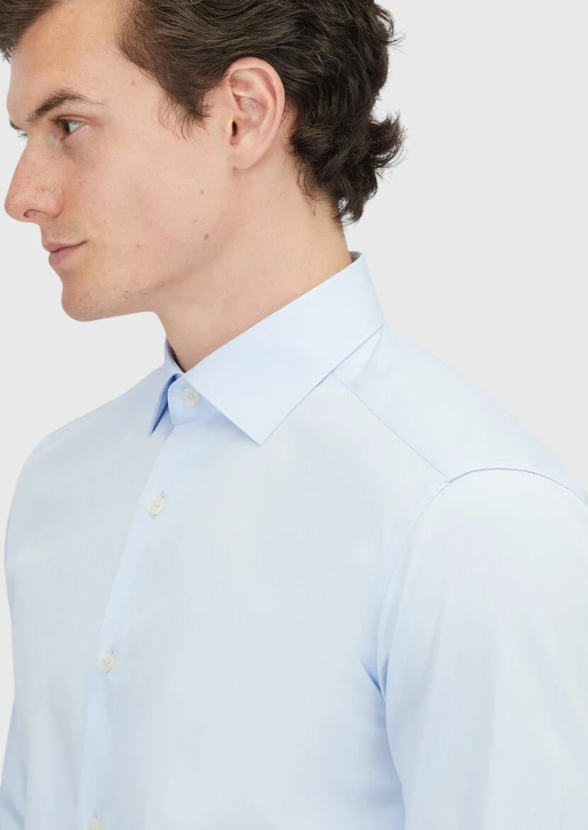 Dark Blue Plain Regular Fit Weaving Classical 100% Cotton Shirt - 4