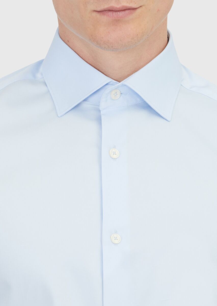 Dark Blue Plain Regular Fit Weaving Classical 100% Cotton Shirt - 3