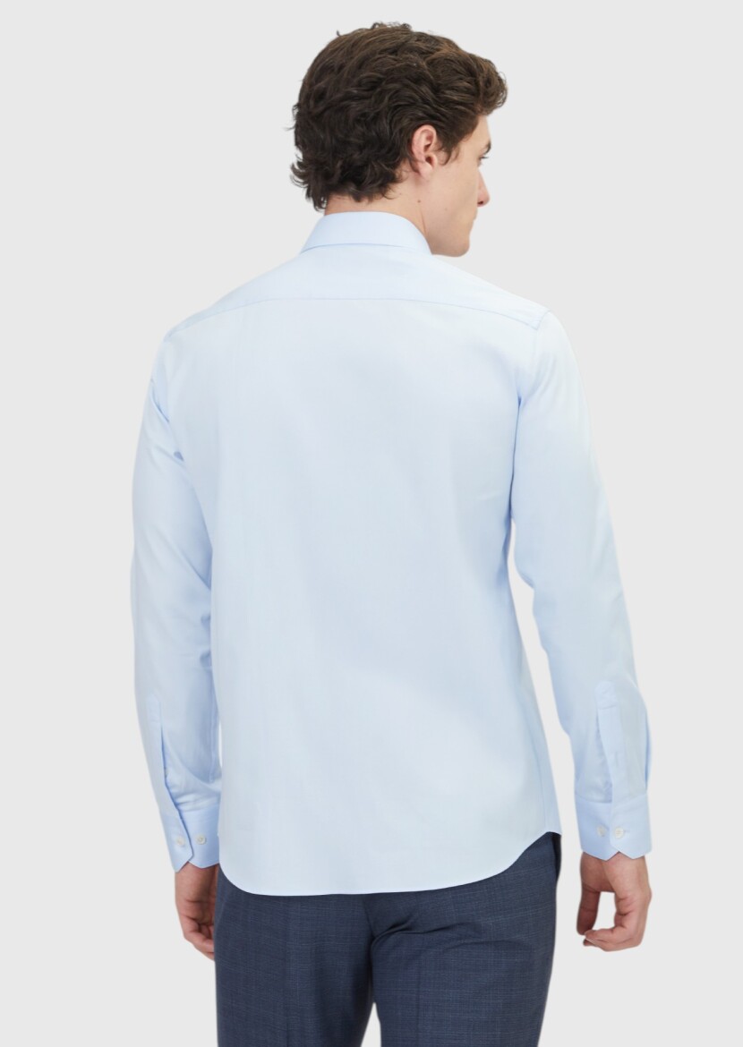 Dark Blue Plain Regular Fit Weaving Classical 100% Cotton Shirt - 5