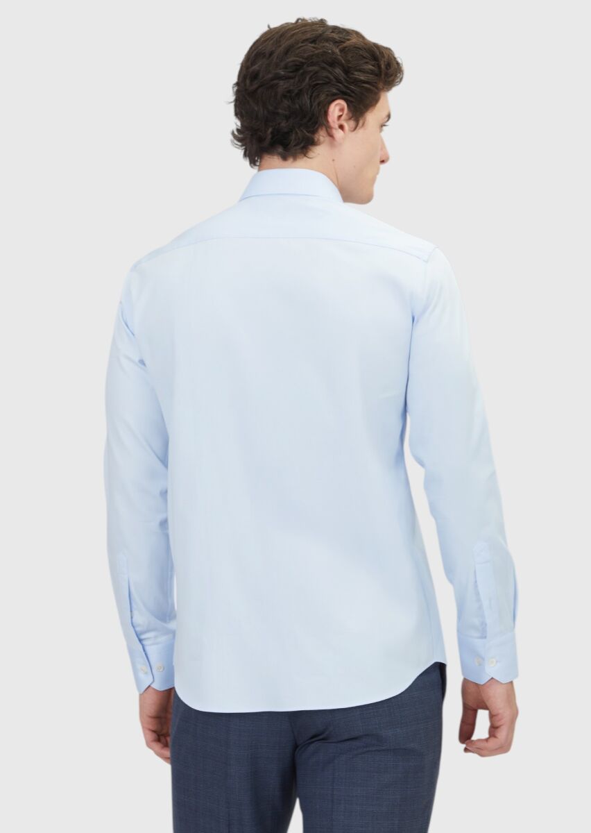 Dark Blue Plain Regular Fit Weaving Classical 100% Cotton Shirt - 5