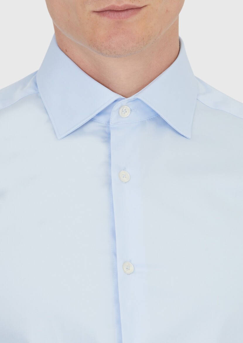 Dark Blue Plain Slim Fit Long Weaving Classical 100% Cotton Shirt - 4