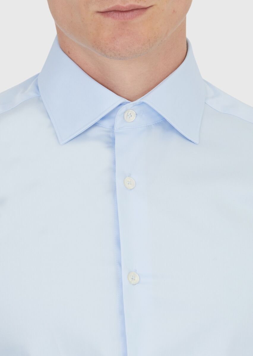 Dark Blue Plain Slim Fit Long Weaving Classical 100% Cotton Shirt - 4