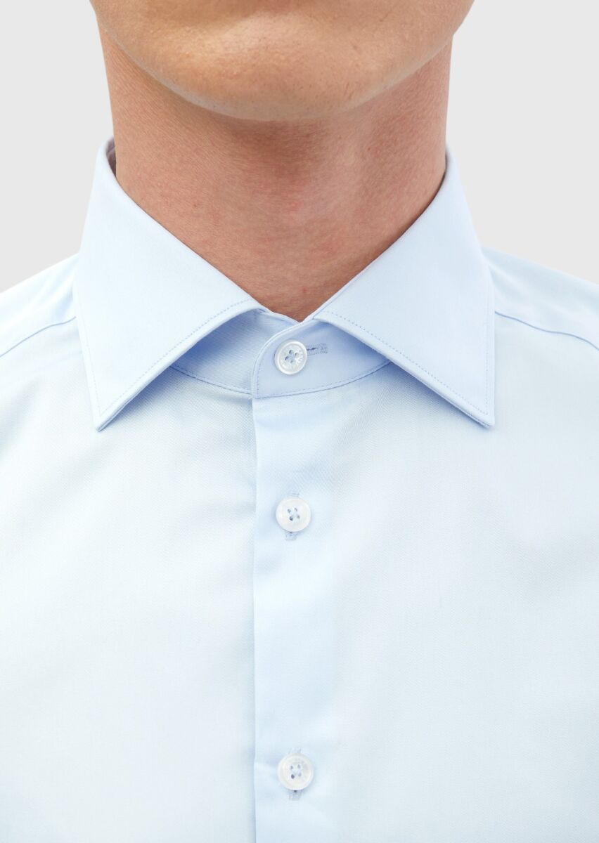 Dark Blue Plain Slim Fit Weaving Classical 100% Cotton Shirt - 4