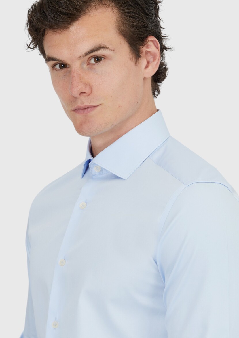 Dark Blue Plain Slim Fit Weaving Classical 100% Cotton Shirt - 3