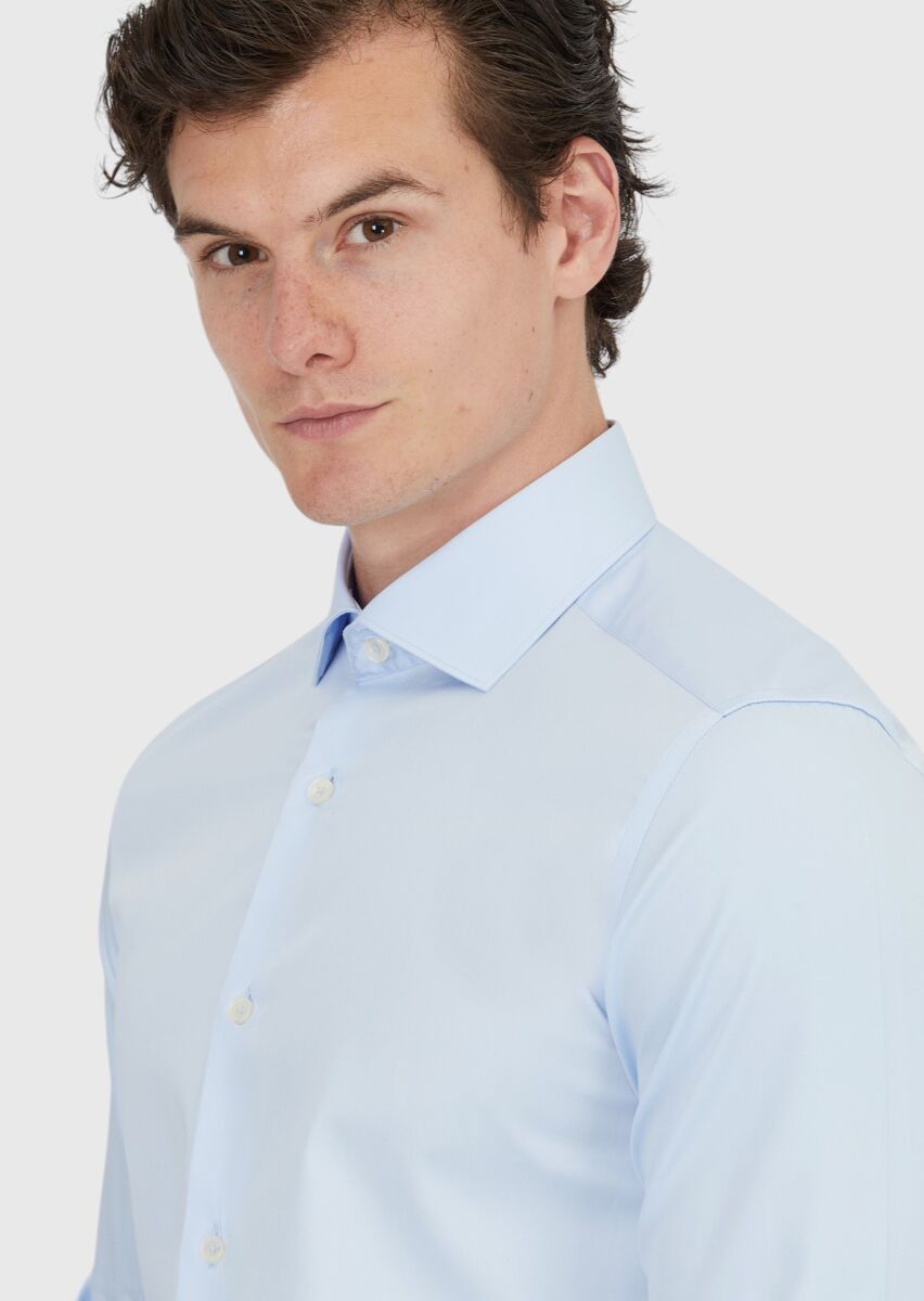 Dark Blue Plain Slim Fit Weaving Classical 100% Cotton Shirt - 3