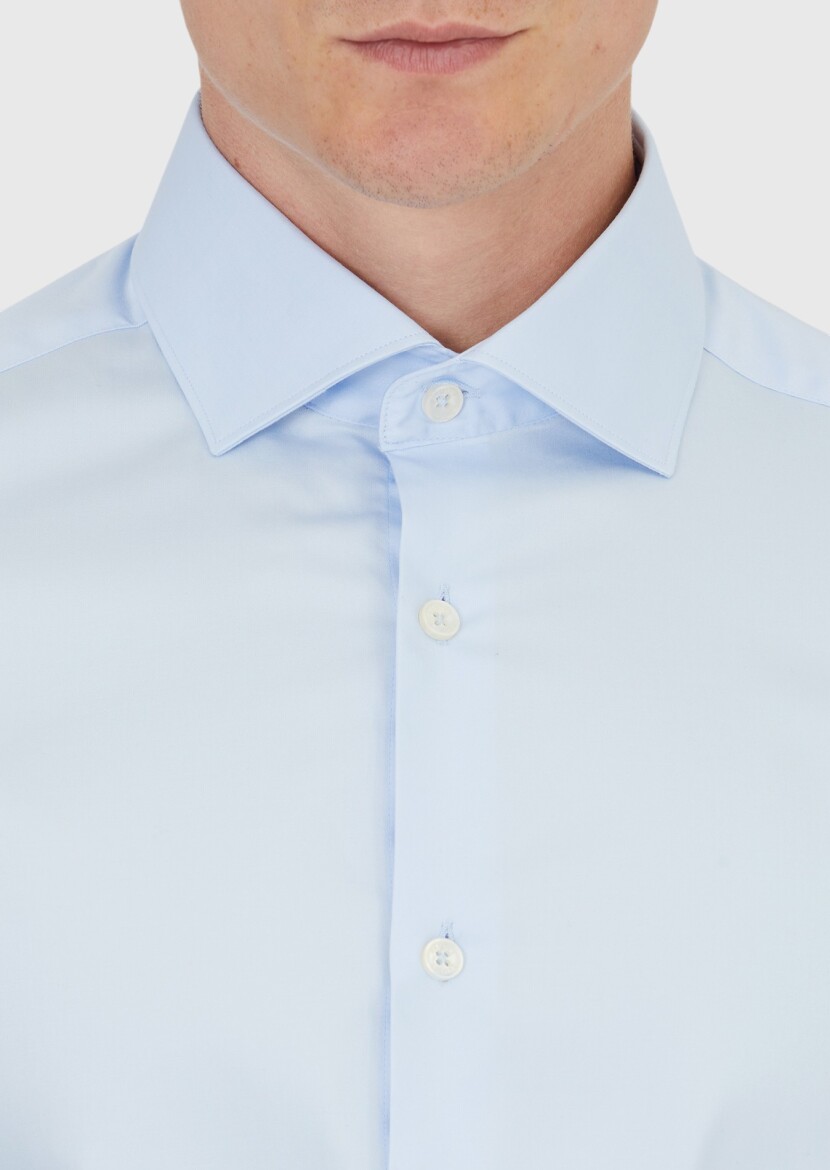 Dark Blue Plain Slim Fit Weaving Classical 100% Cotton Shirt - 4