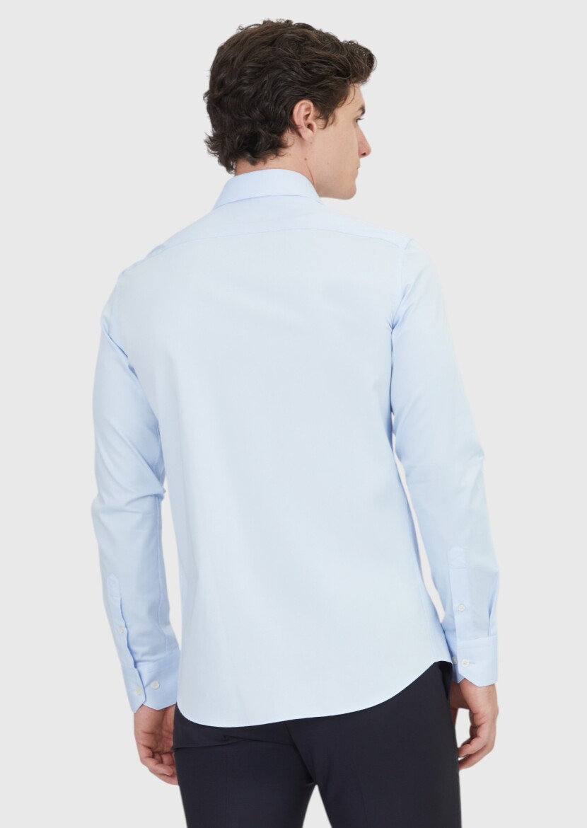 Dark Blue Plain Slim Fit Weaving Classical 100% Cotton Shirt - 5