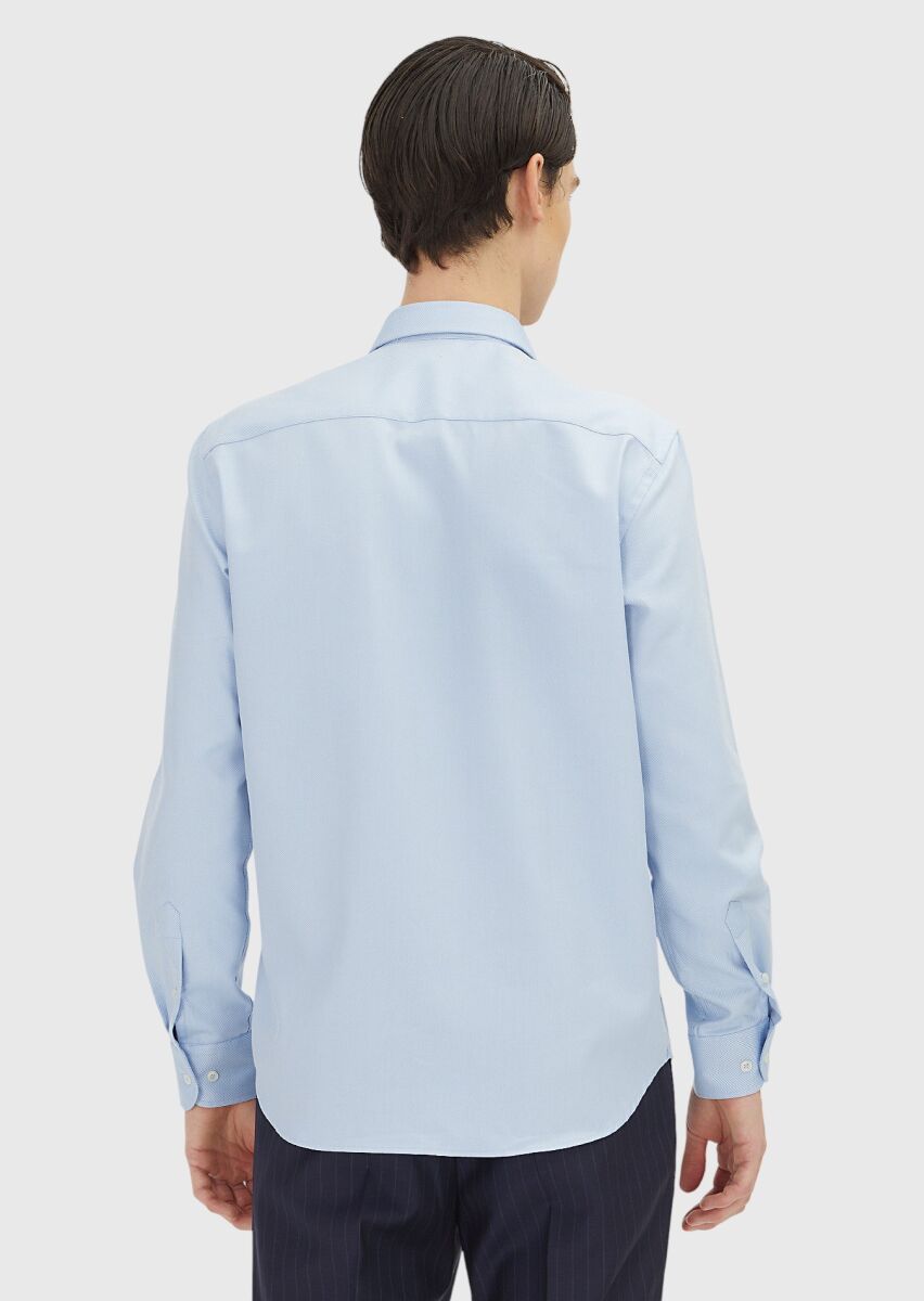 Dark Blue Regular Fit Long Weaving Classical 100% Cotton Shirt - 5