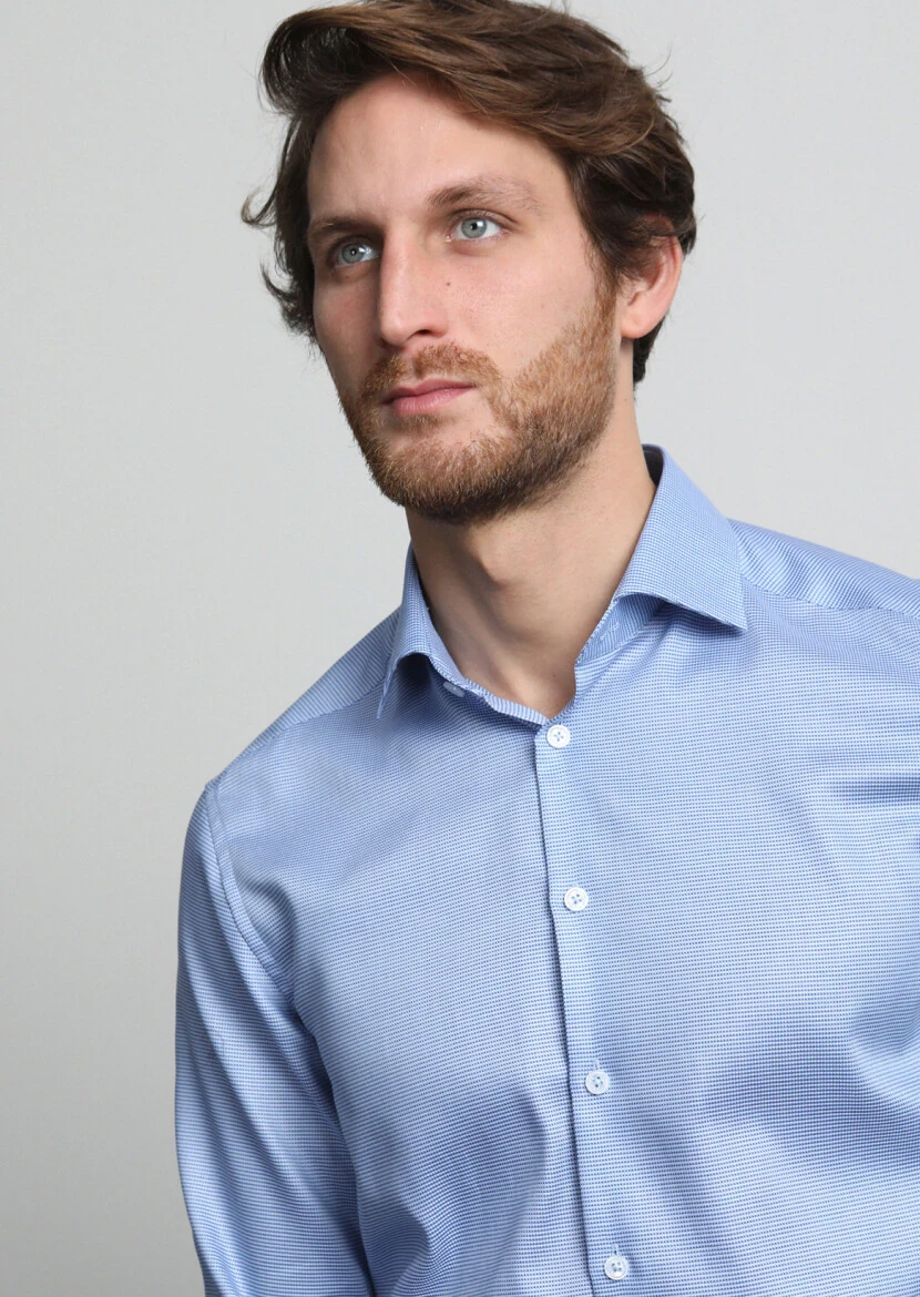 Dark Blue Regular Fit Weaving Classical 100% Cotton Shirt - 1
