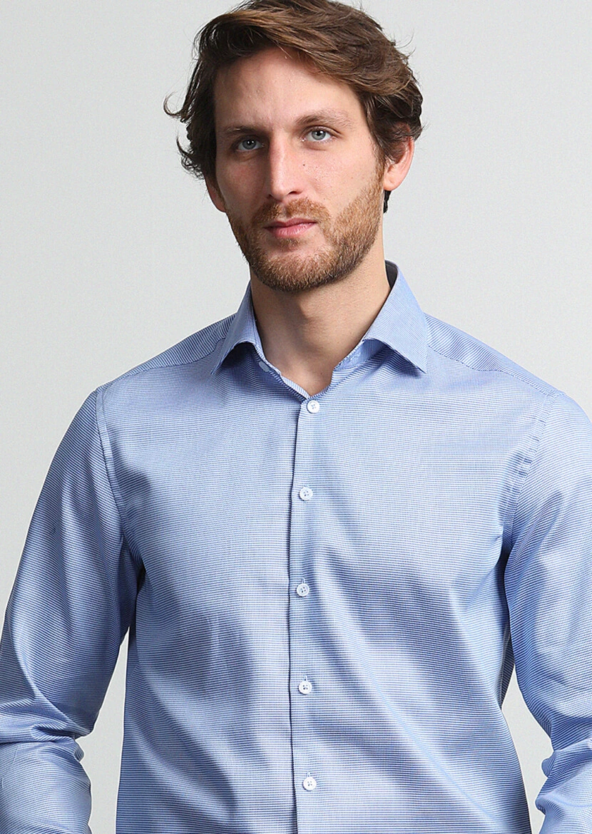 Dark Blue Regular Fit Weaving Classical 100% Cotton Shirt - 2