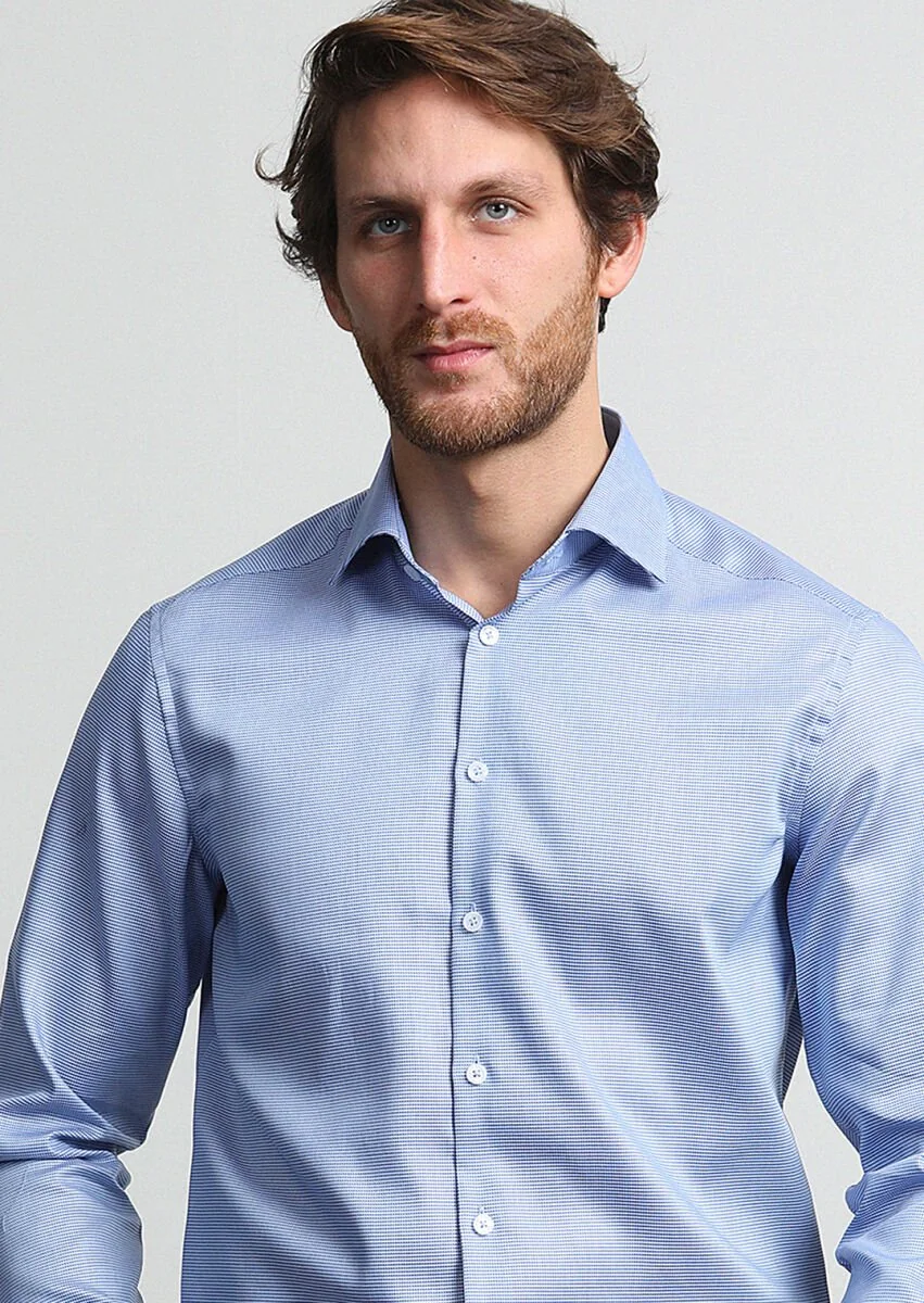 Dark Blue Regular Fit Weaving Classical 100% Cotton Shirt - 2
