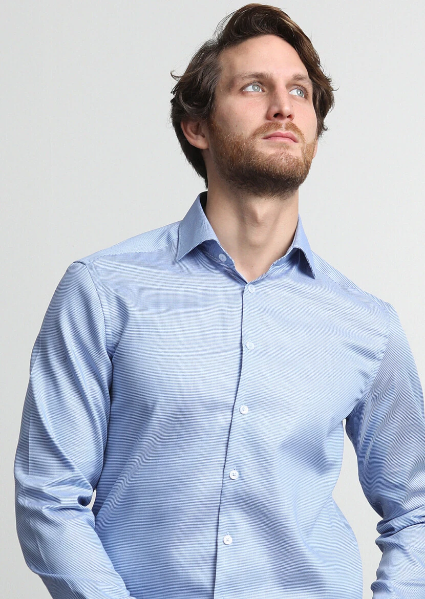 Dark Blue Regular Fit Weaving Classical 100% Cotton Shirt - 3